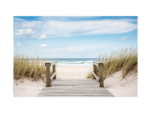 Coastal beach path canvas art with ocean dunes for calm modern living room decor.
