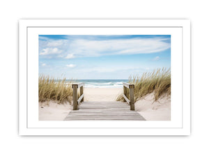 Coastal beach path canvas art with ocean dunes for calm modern living room decor.