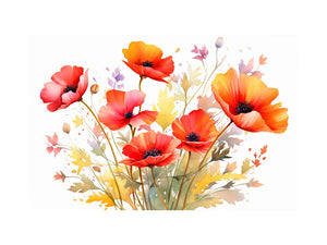 Watercolor poppy flower canvas art for cheerful living room decor.