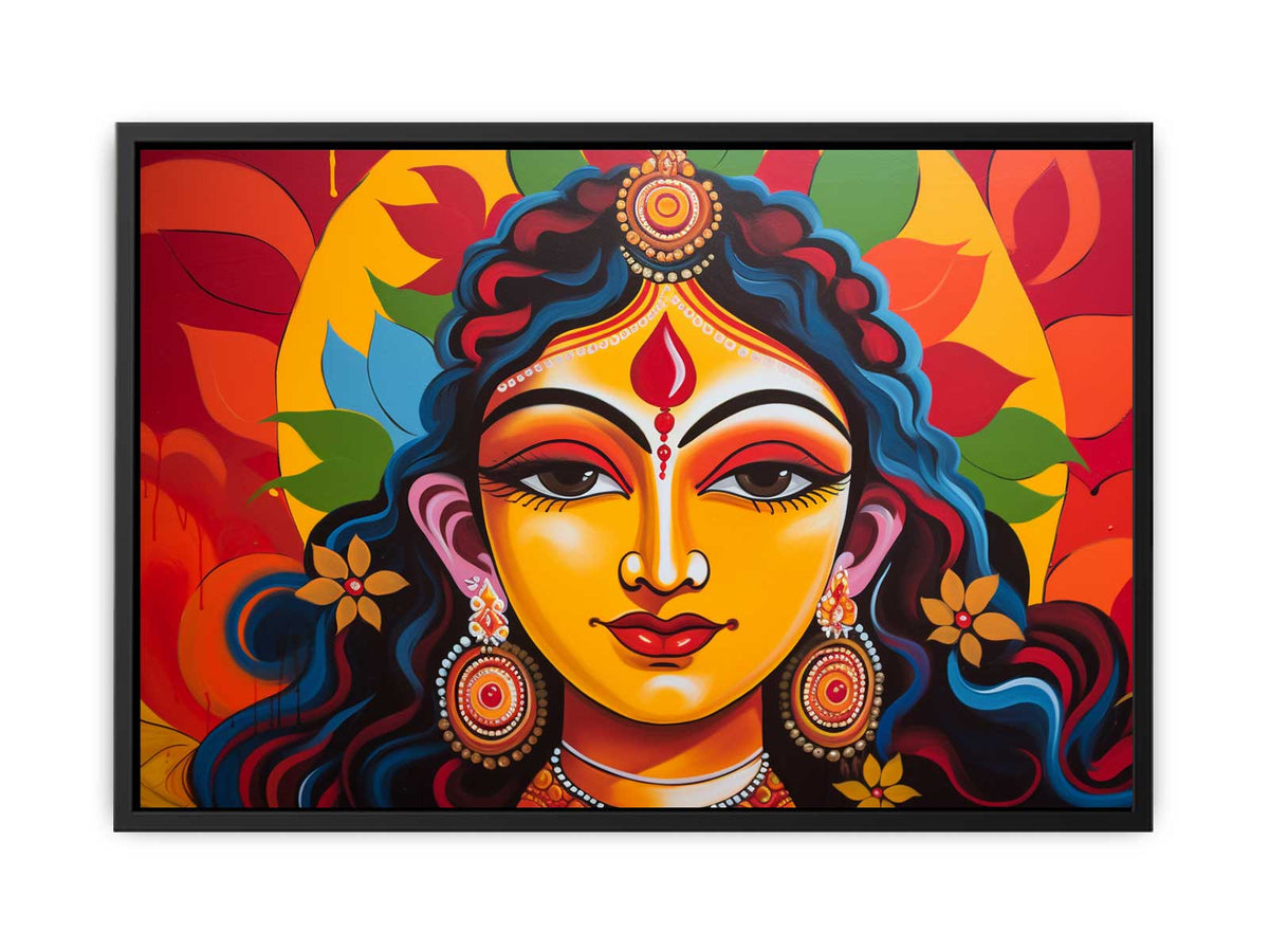 Colorful goddess portrait wall art for bold modern living room decor.
