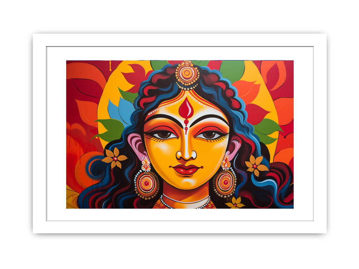 Colorful goddess portrait wall art for bold modern living room decor.