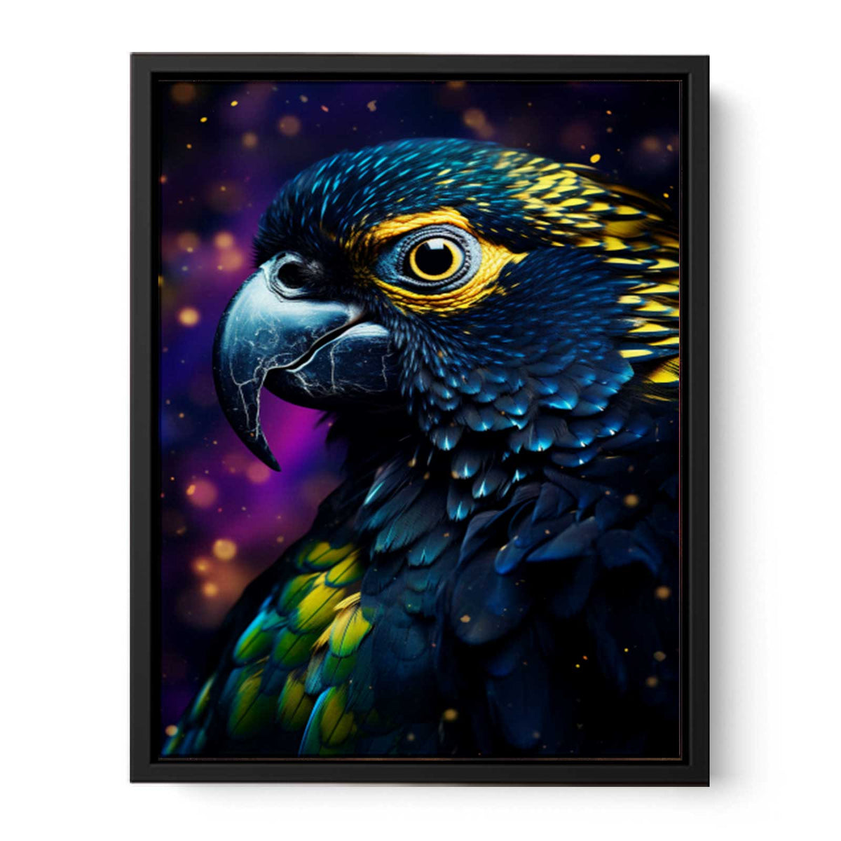 Colorful cockatoo canvas art with bold tropical style for modern living room decor.