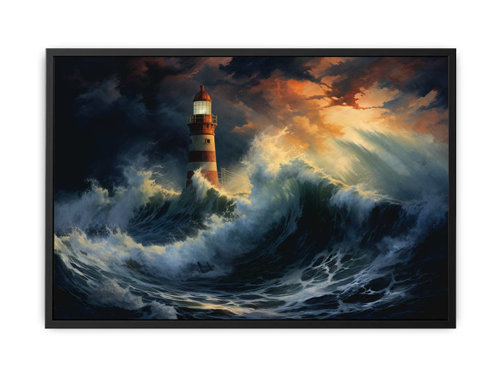 Lighthouse In Storm Painting  canvas Print