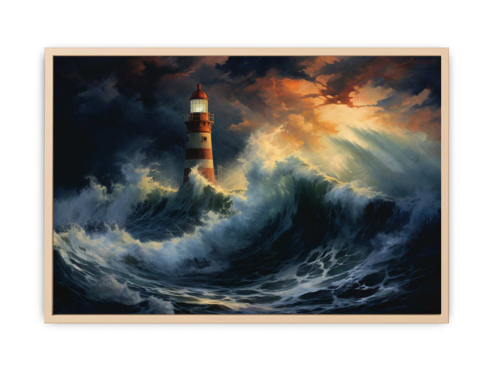 Lighthouse In Storm Painting framed Print