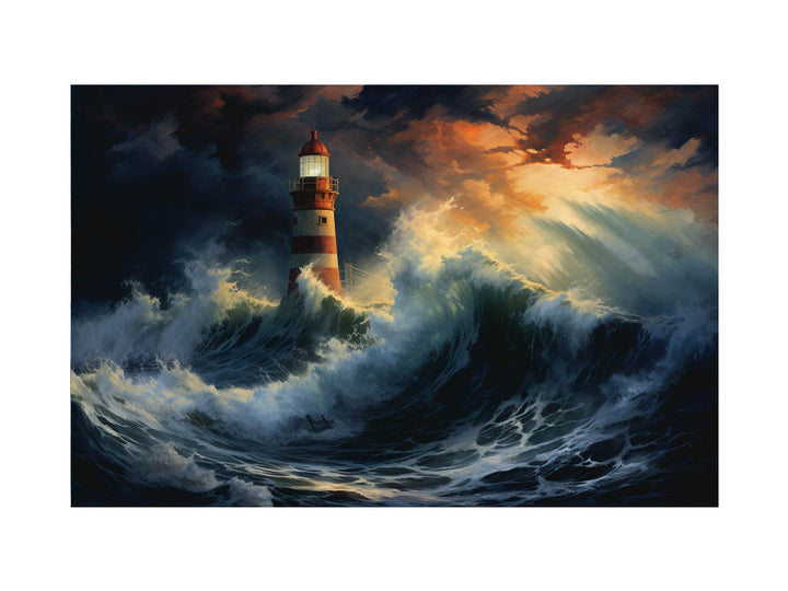 Lighthouse In Storm Painting
