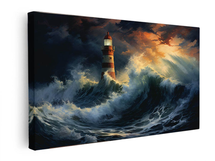 Lighthouse In Storm Painting  canvas Print
