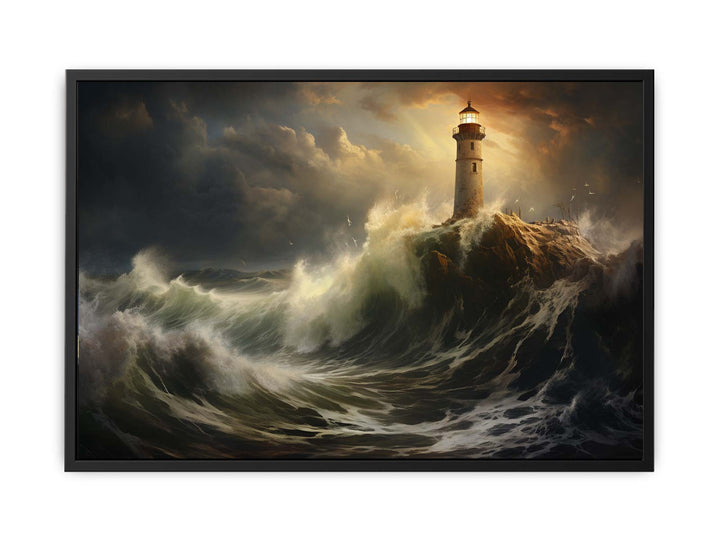 Lighthouse In Storm Print  canvas Print