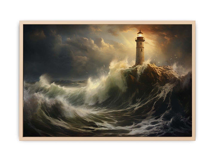 Lighthouse In Storm Print framed Print