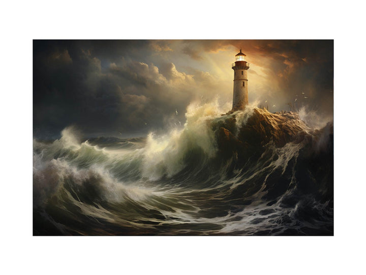 Lighthouse In Storm Print