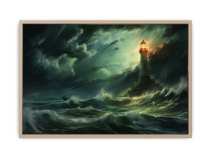 Lighthouse In Storm framed Print