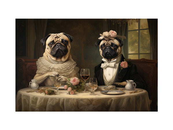 Painting Of Pugs Print