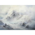 Misty white mountain canvas art for serene modern living room or bedroom decor.