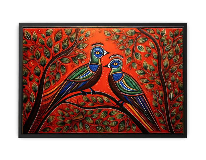 Madhubani Brids Couple Beautiful Art  canvas Print