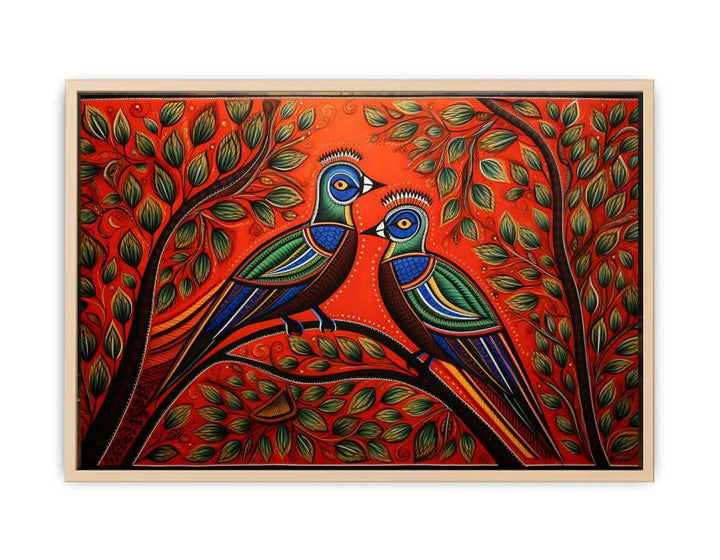 Madhubani Brids Couple Beautiful Art framed Print
