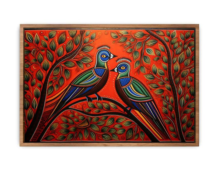 Madhubani Brids Couple Beautiful Art  Painting
