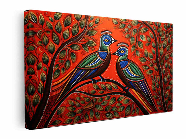 Madhubani Brids Couple Beautiful Art  canvas Print