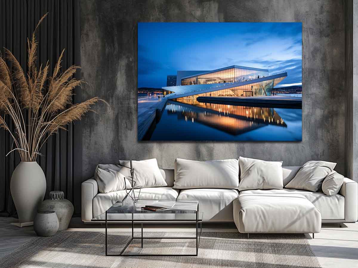 Nordic Reflection architecture photography canvas art for modern office or living room decor.