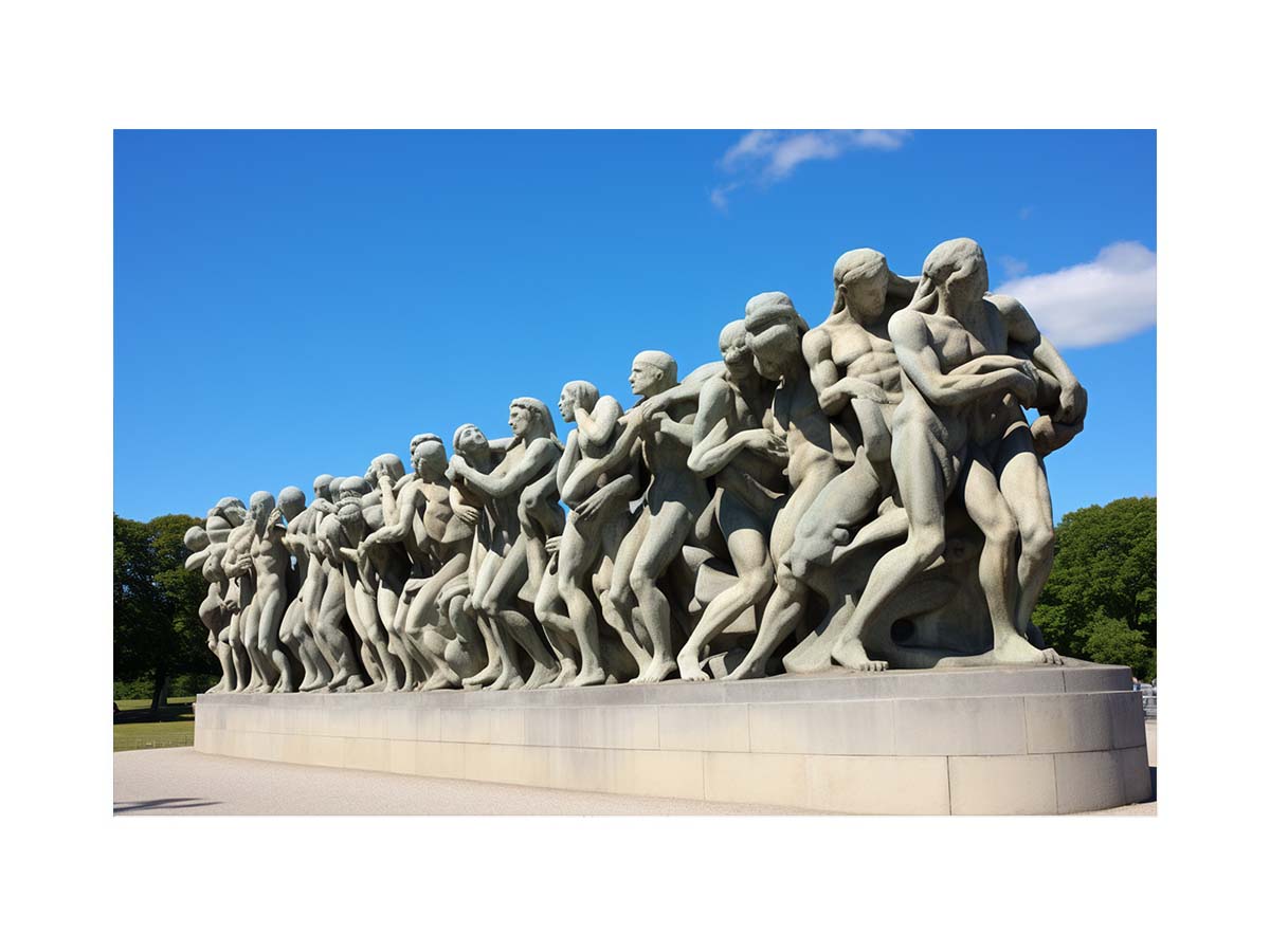 Stone Procession sculpture photography canvas art for gallery hallway or office decor.