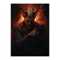 Dark fantasy demon wall art with red fire lighting for gothic decor.