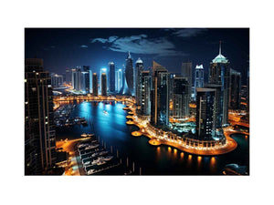 Dubai Marina night cityscape canvas print for modern luxury living room.