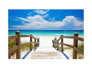 Beach path canvas art with turquoise ocean for coastal living room decor.