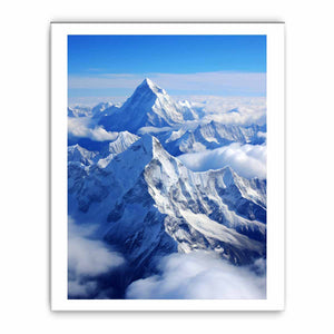 Snow mountain canvas art with blue sky for modern living room decor.