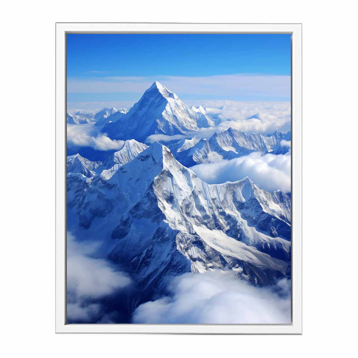 Snow mountain canvas art with blue sky for modern living room decor.