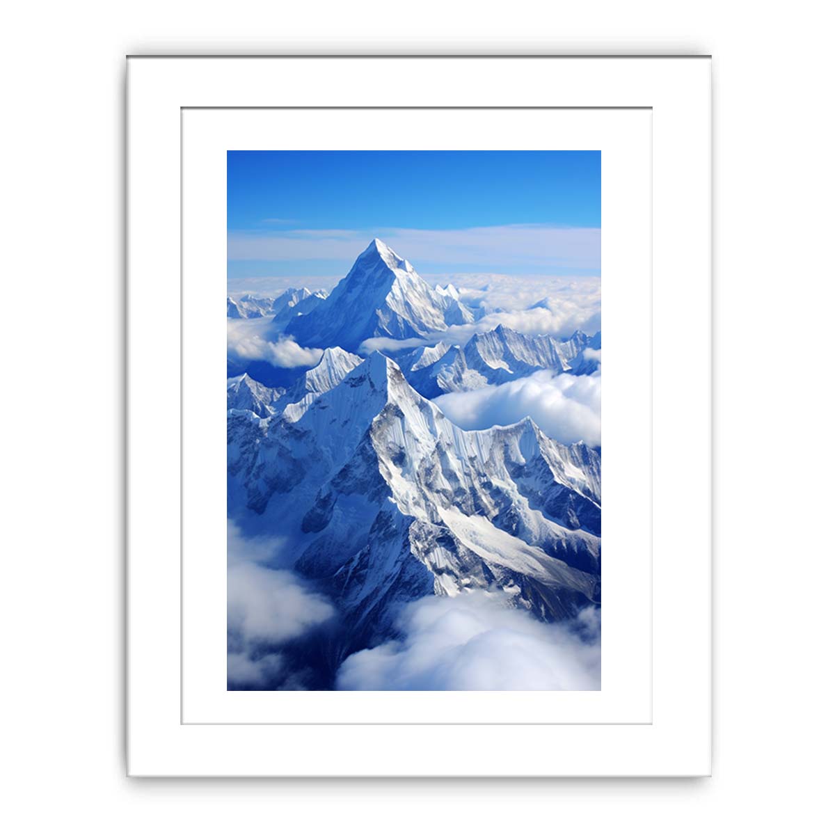Snow mountain canvas art with blue sky for modern living room decor.