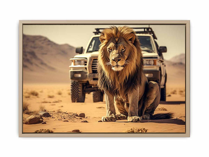 Big Lion In Desert Art framed Print