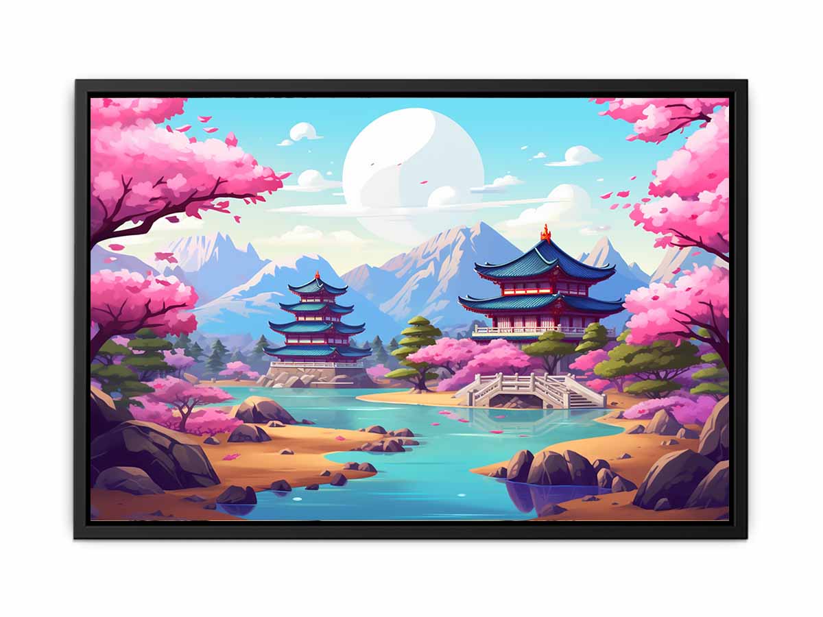 South Korea inspired cherry blossom palace canvas art for colorful bedroom or nursery decor.