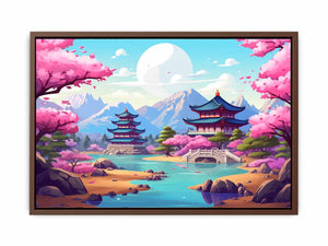 South Korea inspired cherry blossom palace canvas art for colorful bedroom or nursery decor.