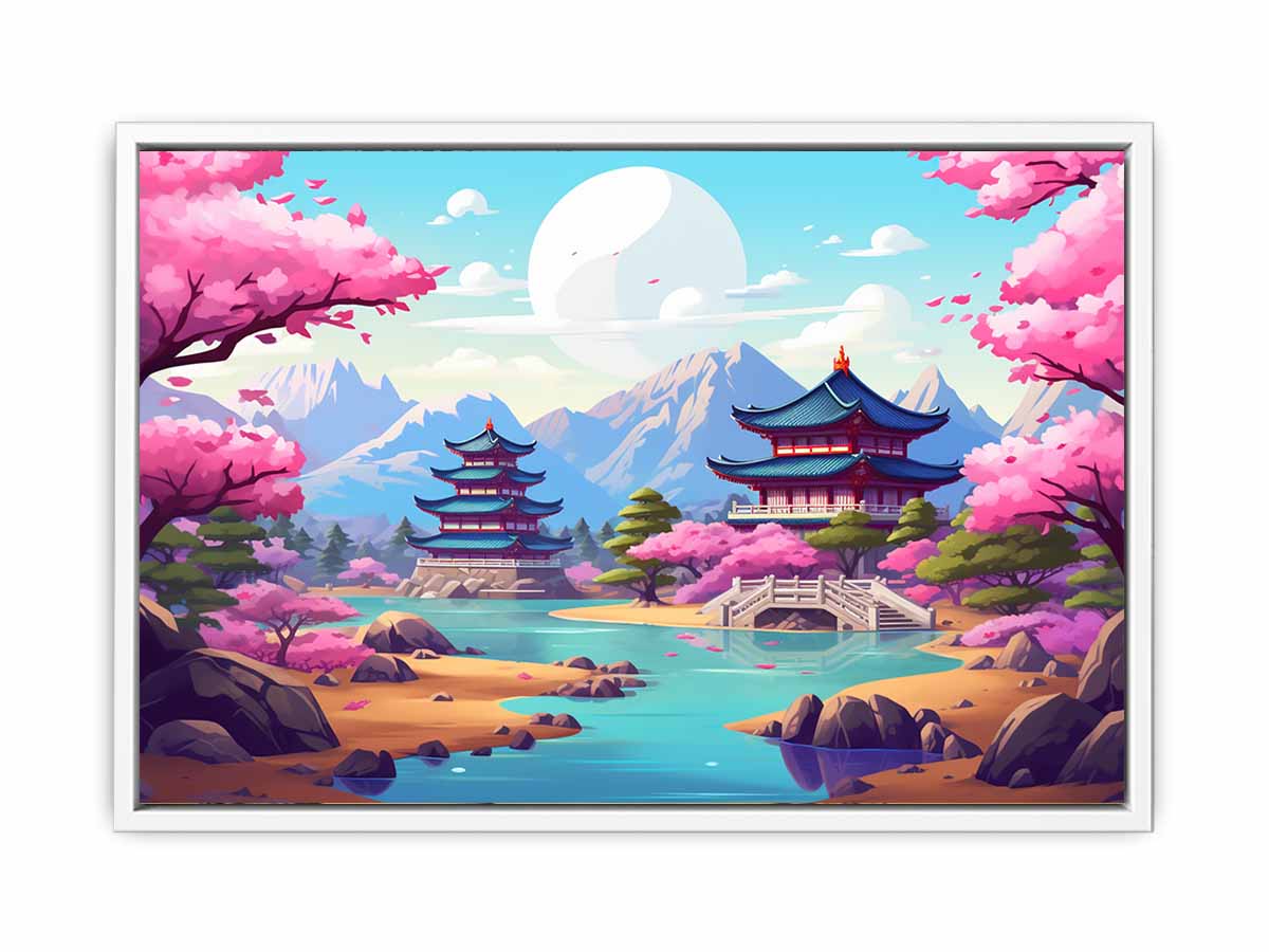 South Korea inspired cherry blossom palace canvas art for colorful bedroom or nursery decor.