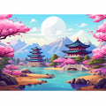 South Korea inspired cherry blossom palace canvas art for colorful bedroom or nursery decor.