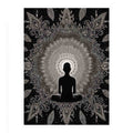 Black and white meditation mandala poster for peaceful bedroom, yoga room, or mindfulness decor.