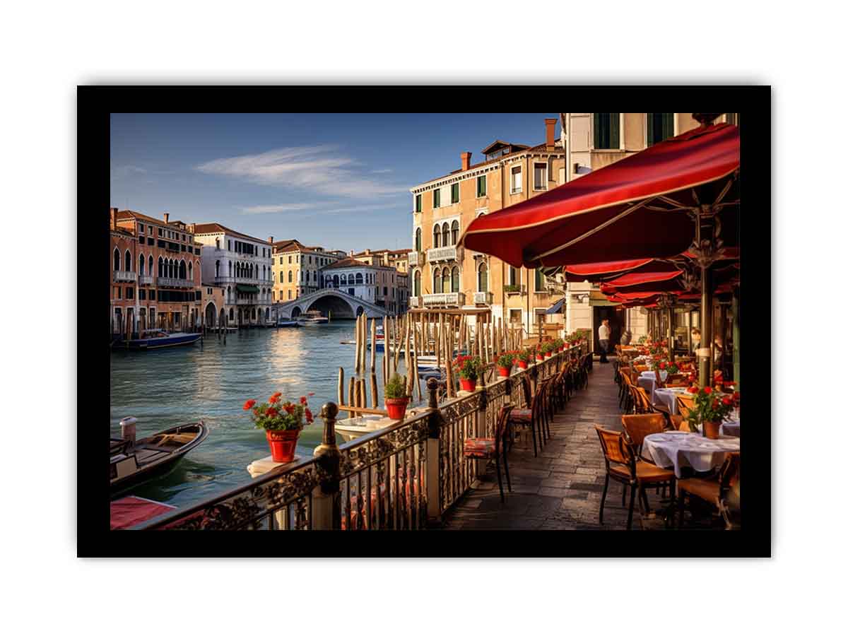 Venetian Café Light sunlit Venice canal café for modern home decor.
