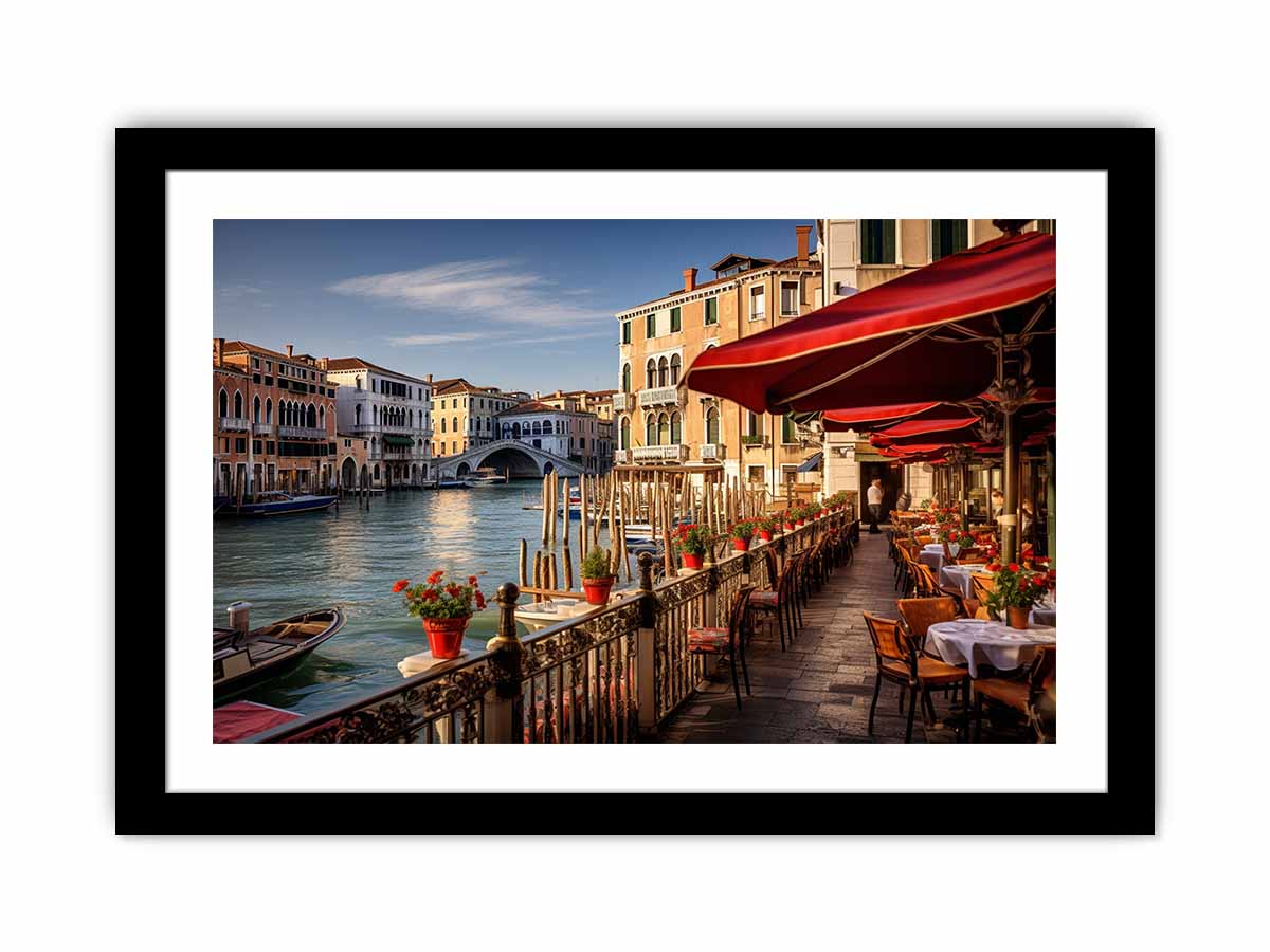 Venetian Café Light sunlit Venice canal café for modern home decor.