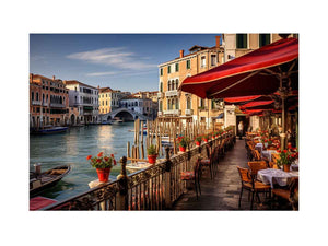 Venetian Café Light sunlit Venice canal café for modern home decor.