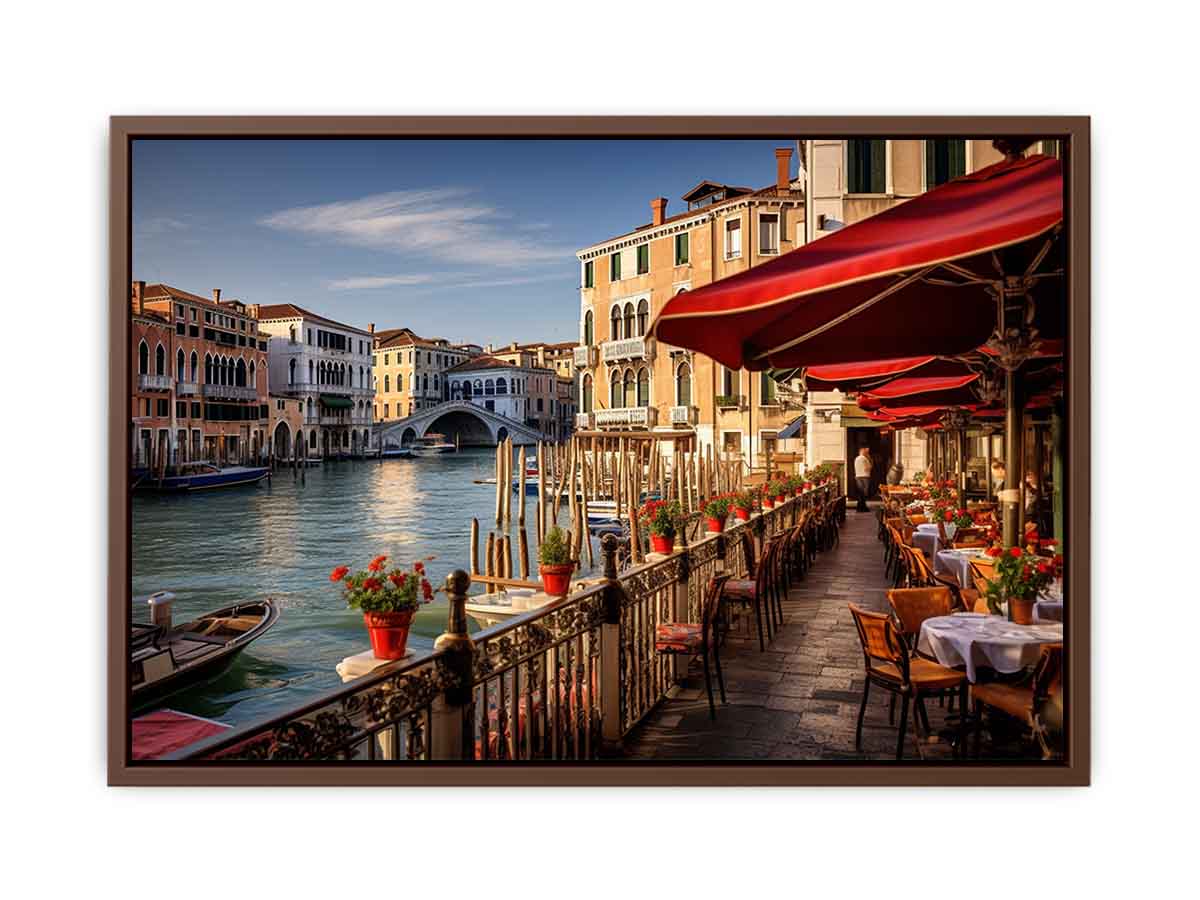 Venetian Café Light sunlit Venice canal café for modern home decor.