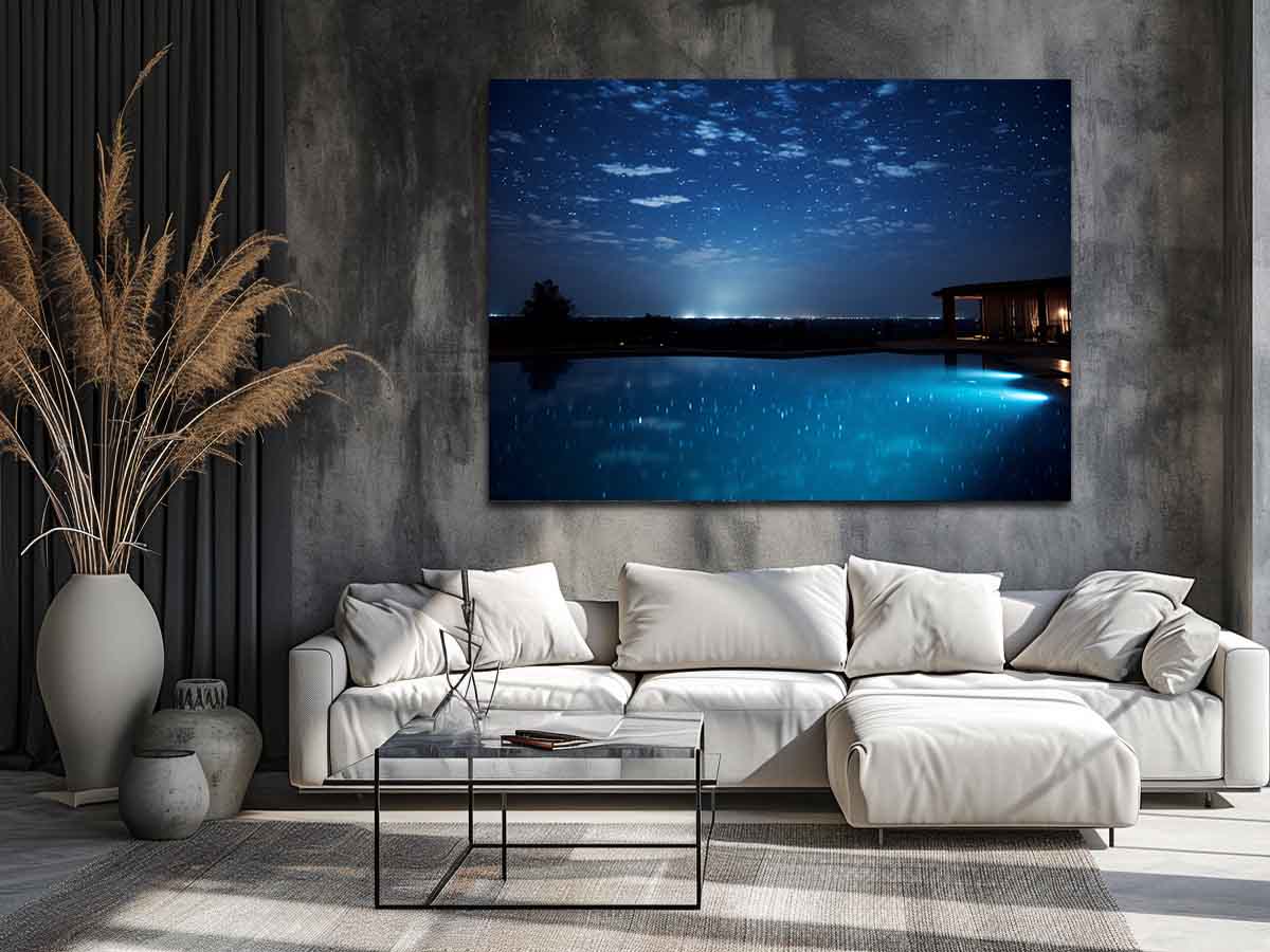 Starlit Pool Retreat luxury dream home at night for modern home decor.