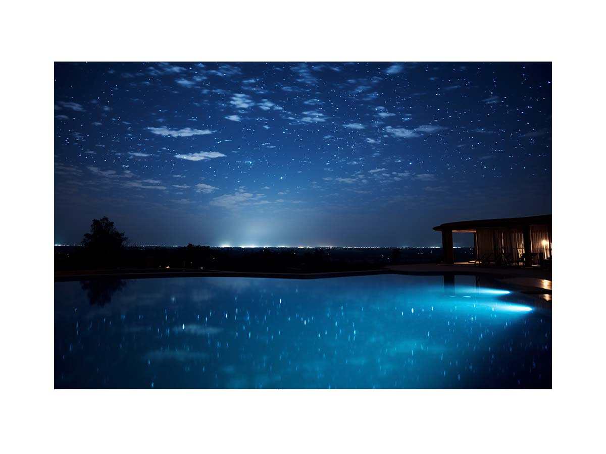 Starlit Pool Retreat luxury dream home at night for modern home decor.