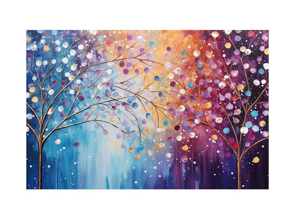 Colorful blossom tree canvas art for elegant modern living room decor.