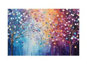 Colorful blossom tree canvas art for elegant modern living room decor.