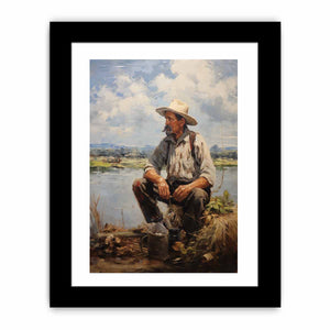 Rustic fisherman canvas painting for calm farmhouse office or living room decor.