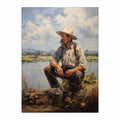 Rustic fisherman canvas painting for calm farmhouse office or living room decor.