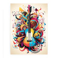 Bold guitar music wall art poster for creative studio or teen room decor.