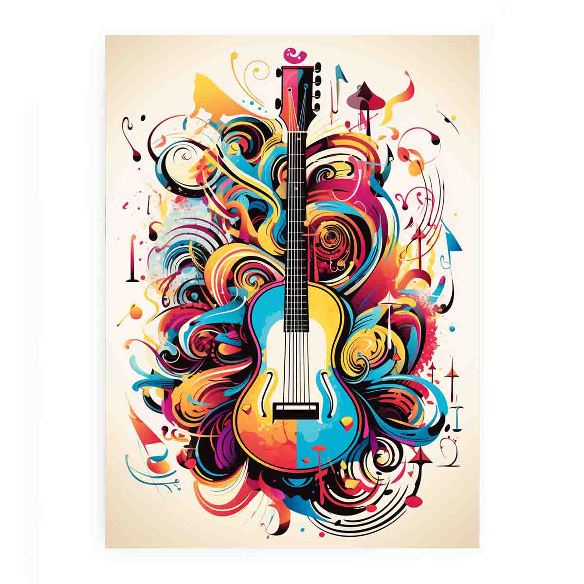 Bold guitar music wall art poster for creative studio or teen room decor.