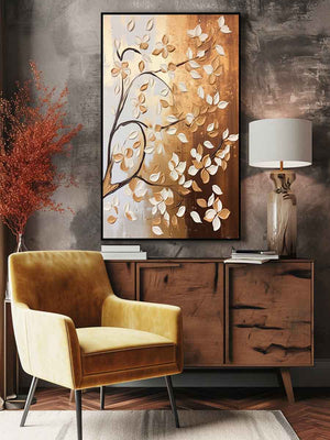 Neutral blossom branch canvas art for elegant bedroom and entryway decor.