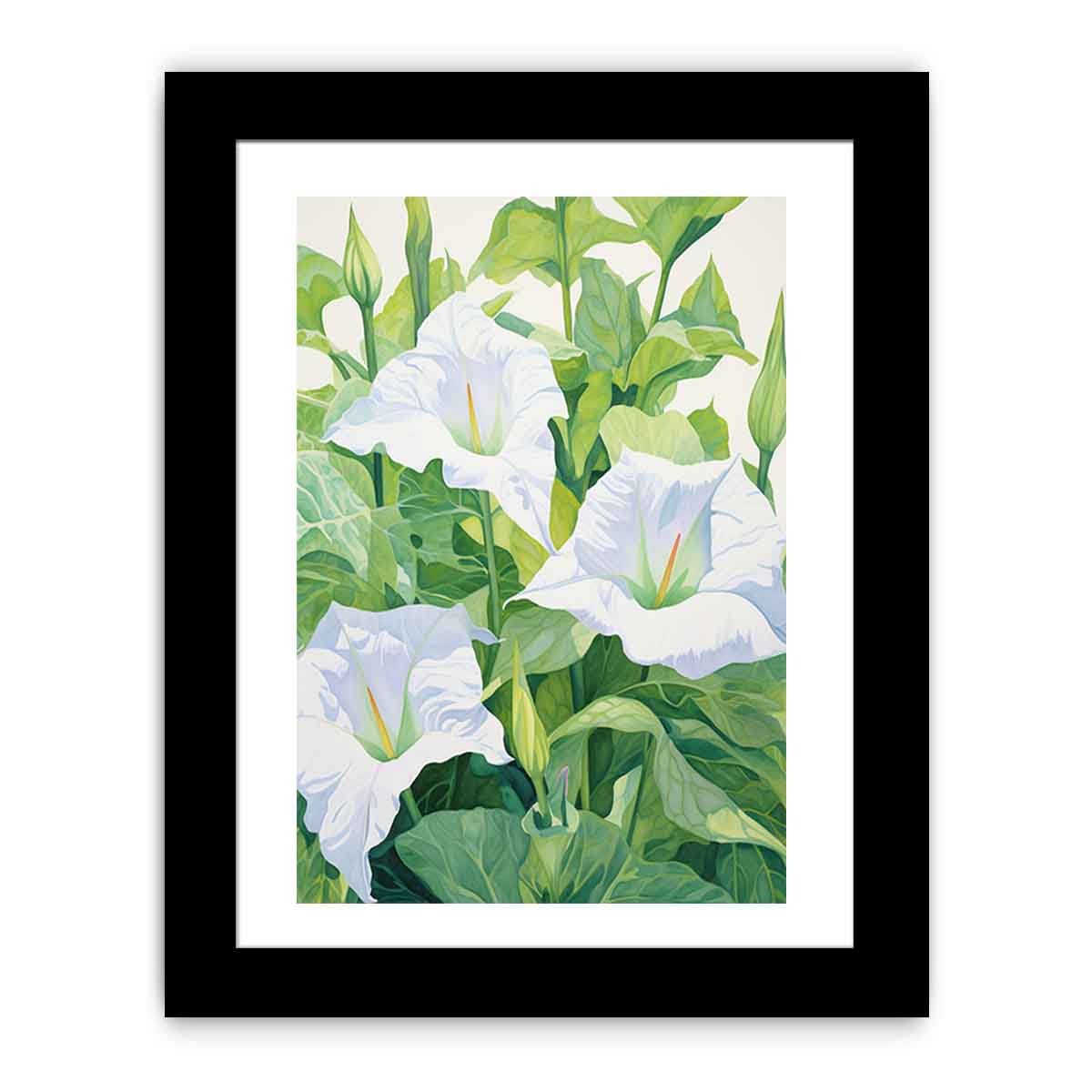 White jimson weed botanical canvas art for serene bedroom or bathroom decor.