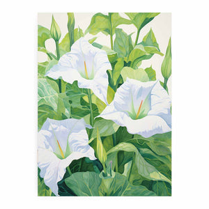 White jimson weed botanical canvas art for serene bedroom or bathroom decor.