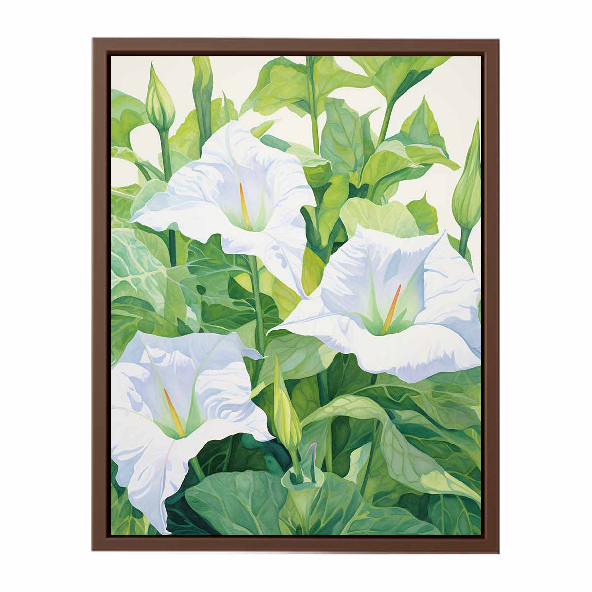 White jimson weed botanical canvas art for serene bedroom or bathroom decor.